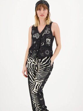 ME369 Cameron Vest Black Magic Printed Vest NWT